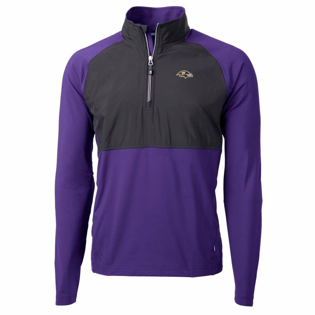 Cutter & Buck Adapt Eco Knit Hybrid Recycled Quarter-Zip Raglan Jacket - Baltimore Ravens Jackets