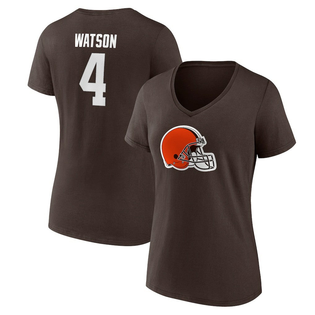 Deshaun Watson  Women's Player Icon Name & Number V-Neck T-Shirt - Cleveland Browns T-shirts