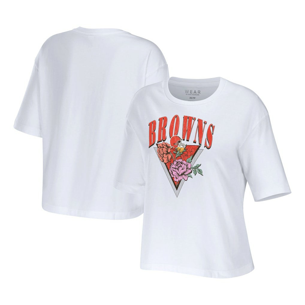 WEAR by Erin Andrews Women's Boxy Floral Cropped T-Shirt - Cleveland Browns T-shirts