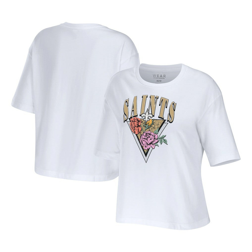 WEAR by Erin Andrews Women's Boxy Floral Cropped T-Shirt - New Orleans Saints T-shirts