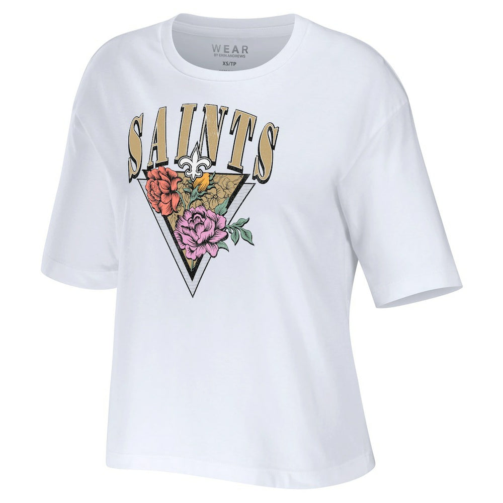 WEAR by Erin Andrews Women's Boxy Floral Cropped T-Shirt - New Orleans Saints T-shirts