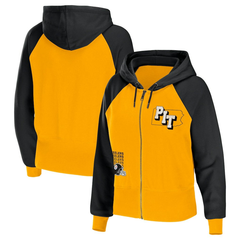 WEAR by Erin Andrews Women's Colorblock Lightweight Full-Zip Hoodie - Pittsburgh Steelers Hoodies