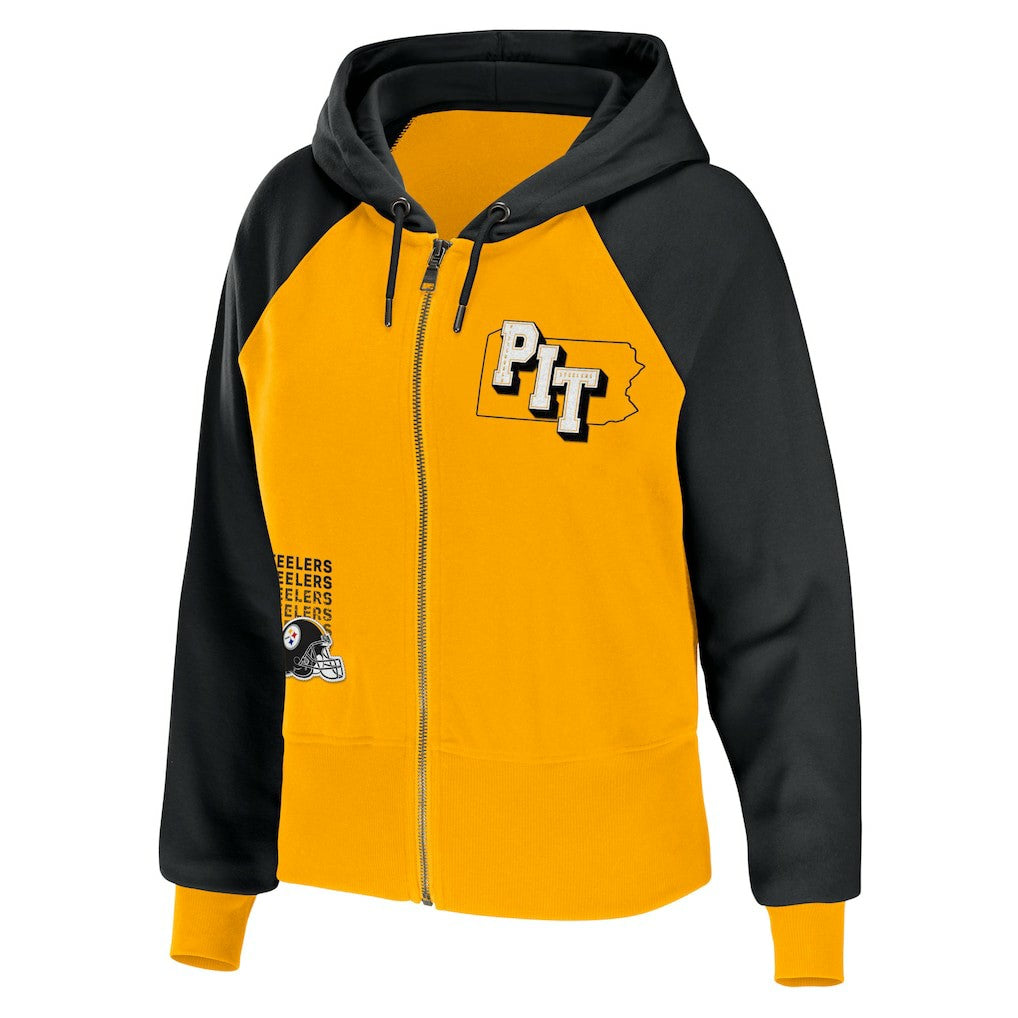 WEAR by Erin Andrews Women's Colorblock Lightweight Full-Zip Hoodie - Pittsburgh Steelers Hoodies