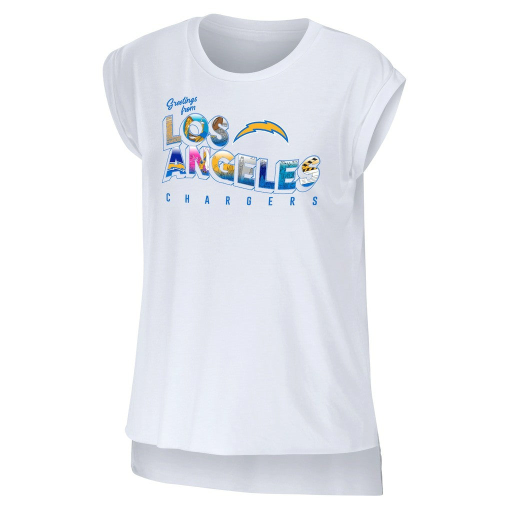 WEAR by Erin Andrews Women's Greetings From Muscle T-Shirt - Los Angeles Chargers T-shirts
