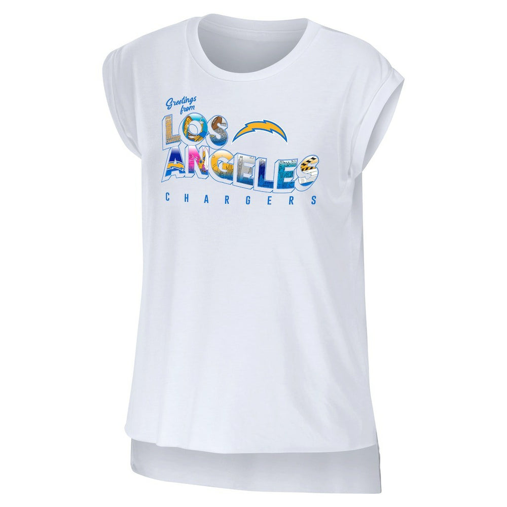 WEAR by Erin Andrews Women's Greetings From Muscle T-Shirt - Los Angeles Chargers T-shirts