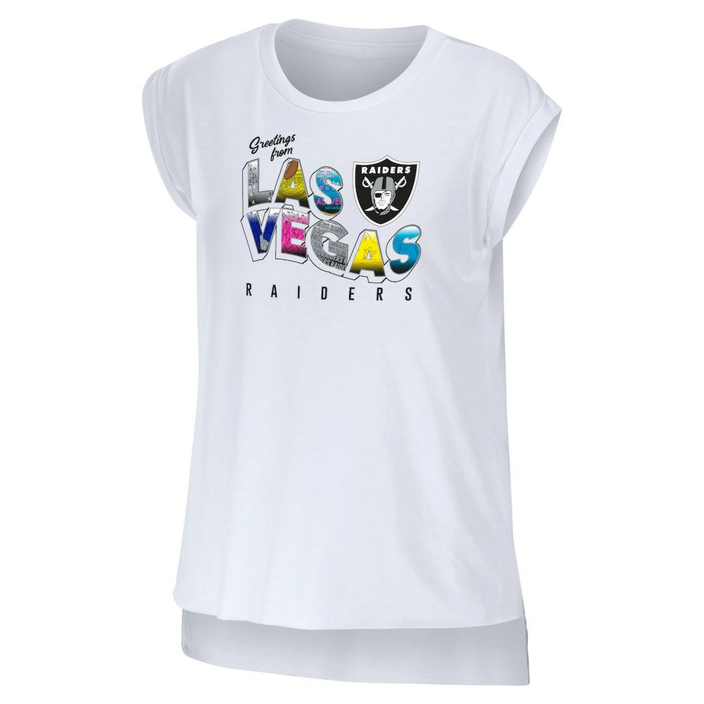 WEAR by Erin Andrews Women's Greetings From Muscle T-Shirt - Las Vegas Raiders T-shirts