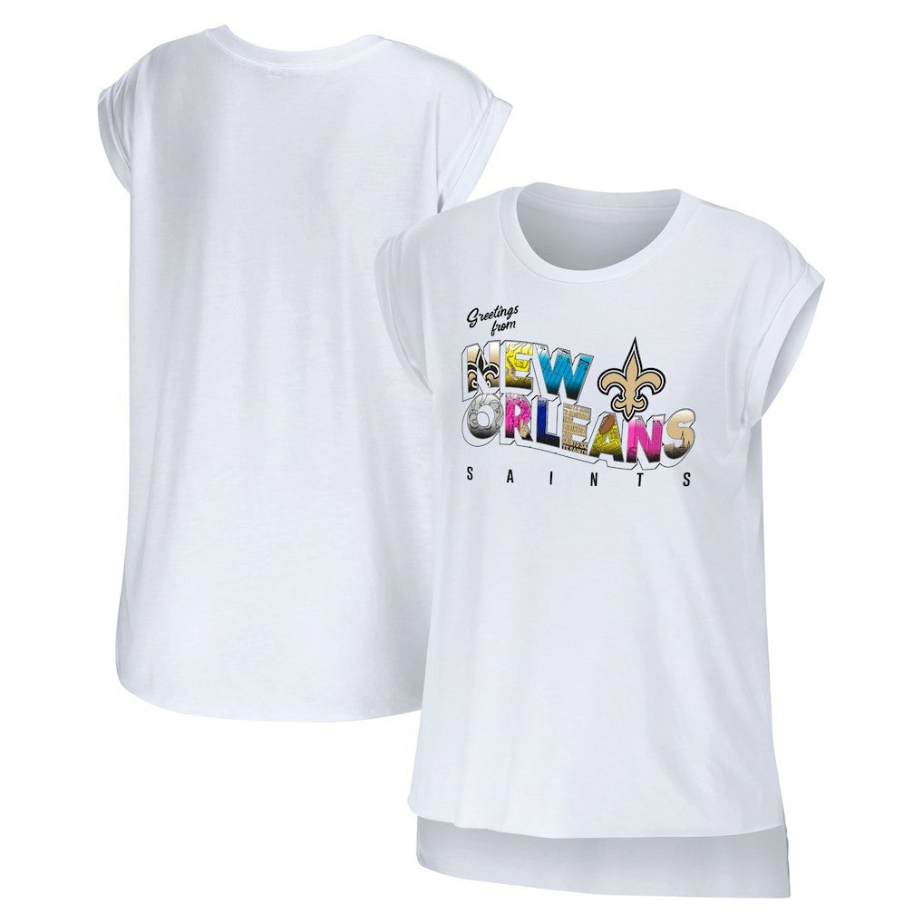 WEAR by Erin Andrews Women's Greetings From Muscle T-Shirt - New Orleans Saints T-shirts