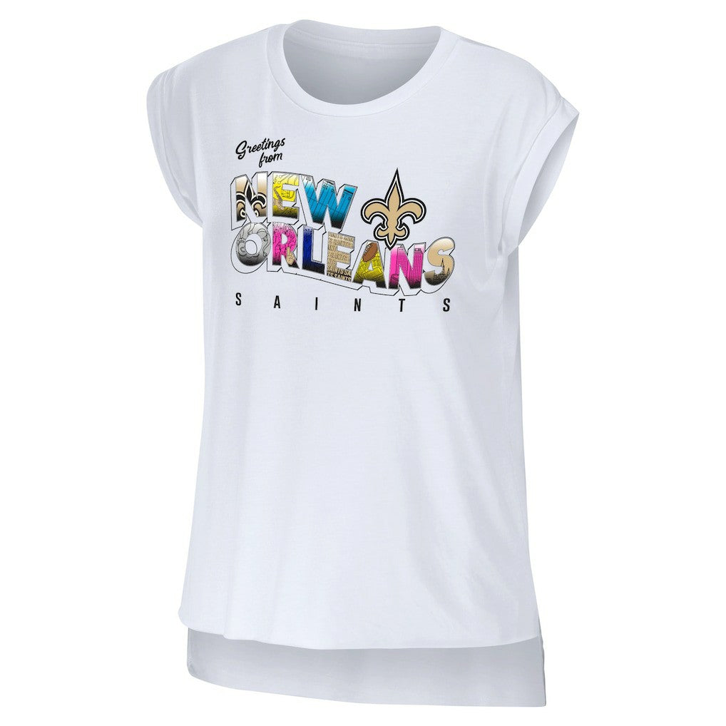 WEAR by Erin Andrews Women's Greetings From Muscle T-Shirt - New Orleans Saints T-shirts