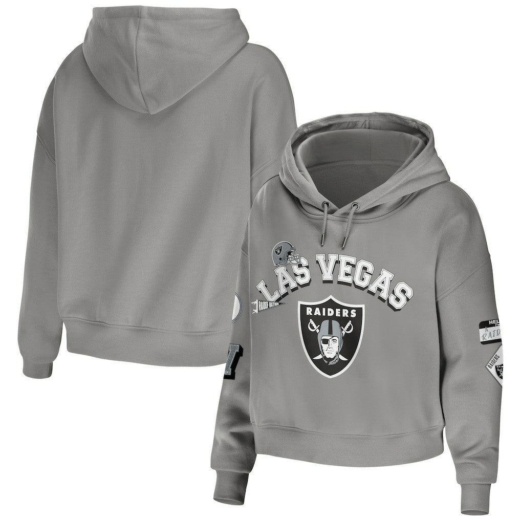 WEAR by Erin Andrews Women's Modest Cropped Pullover Hoodie - Las Vegas Raiders Hoodies