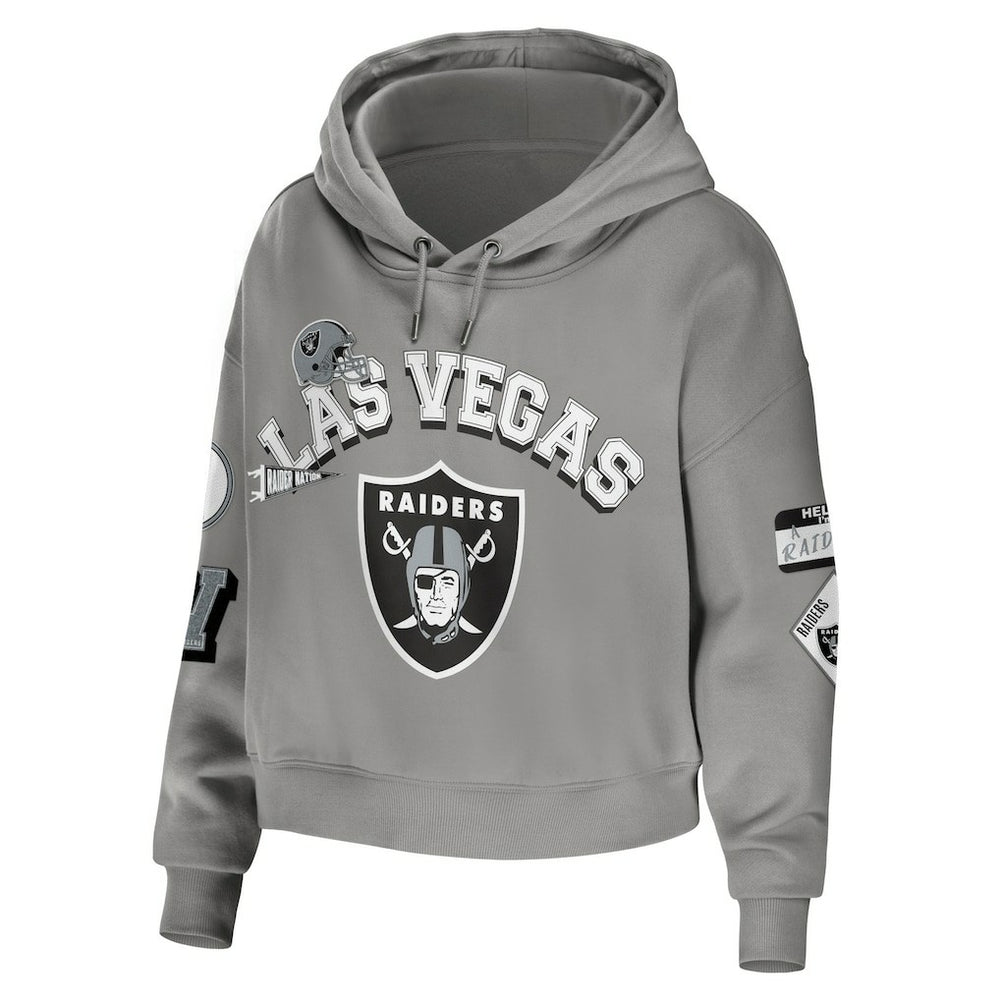 WEAR by Erin Andrews Women's Plus Size Modest Cropped Pullover Hoodie - Las Vegas Raiders Hoodies