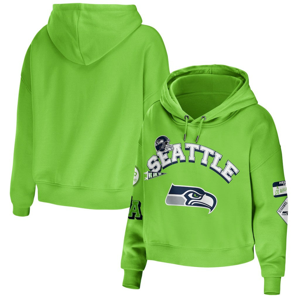 WEAR by Erin Andrews Women's Plus Size Modest Cropped Pullover Hoodie - Seattle Seahawks Hoodies