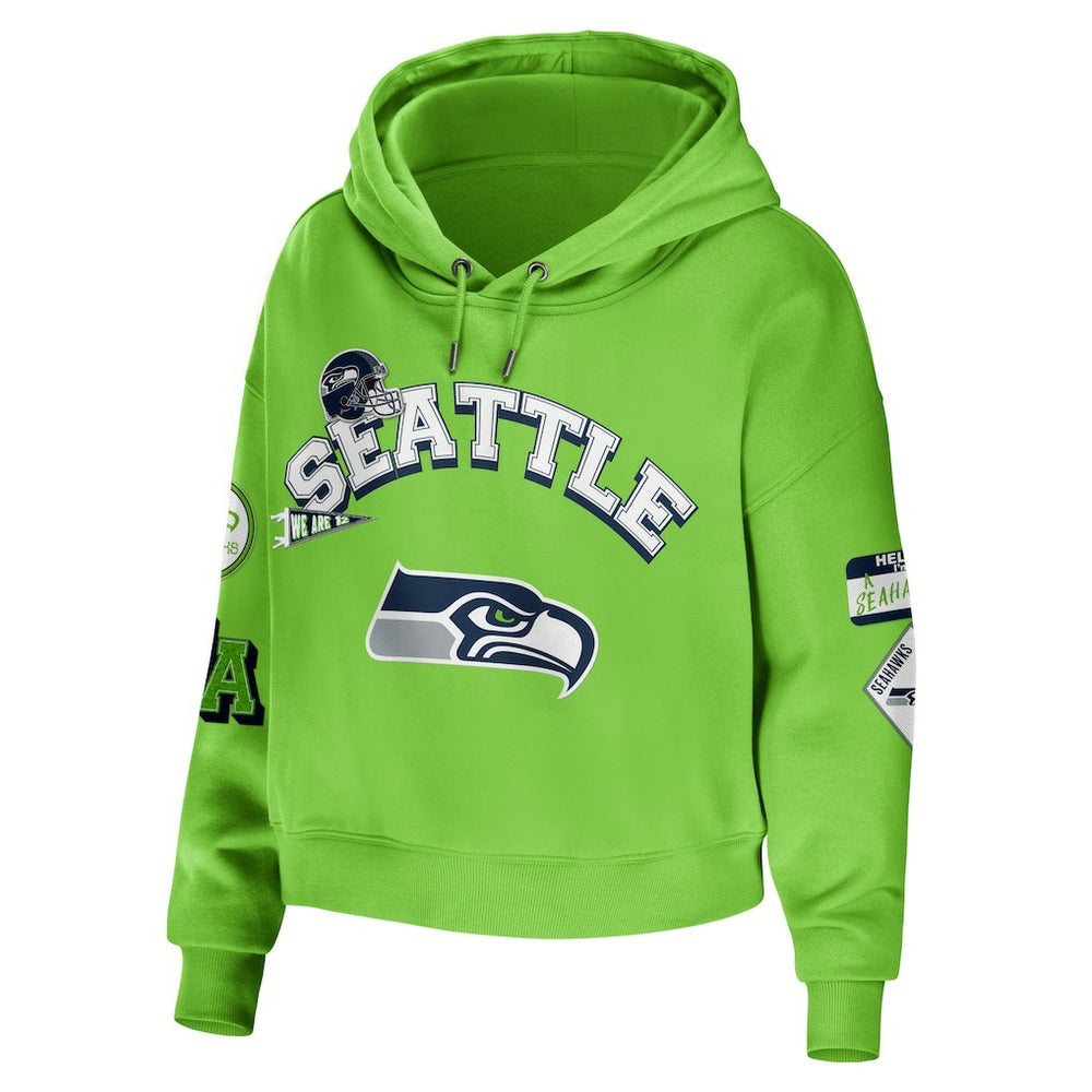 WEAR by Erin Andrews Women's Plus Size Modest Cropped Pullover Hoodie - Seattle Seahawks Hoodies