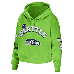 WEAR by Erin Andrews Women's Plus Size Modest Cropped Pullover Hoodie - Seattle Seahawks Hoodies