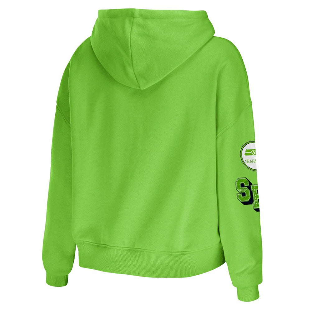 WEAR by Erin Andrews Women's Plus Size Modest Cropped Pullover Hoodie - Seattle Seahawks Hoodies