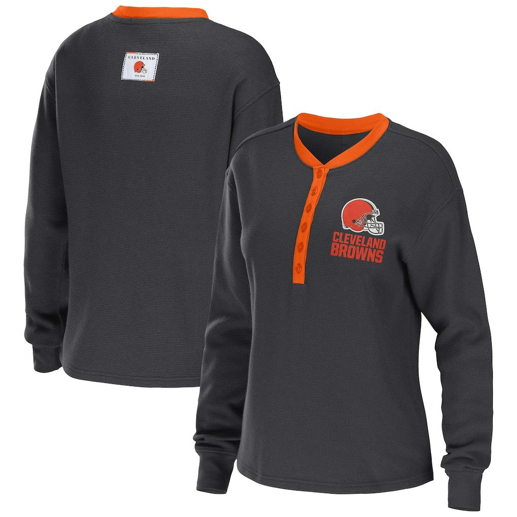 WEAR by Erin Andrews Women's Waffle Henley Long Sleeve T-Shirt - Cleveland Browns T-shirts