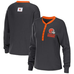 WEAR by Erin Andrews Women's Waffle Henley Long Sleeve T-Shirt - Cleveland Browns T-shirts