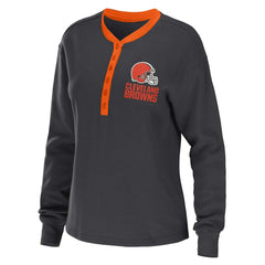 WEAR by Erin Andrews Women's Waffle Henley Long Sleeve T-Shirt - Cleveland Browns T-shirts