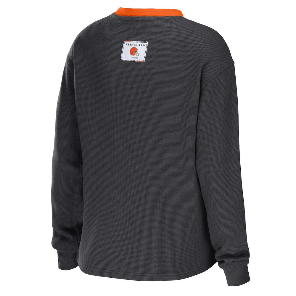 WEAR by Erin Andrews Women's Waffle Henley Long Sleeve T-Shirt - Cleveland Browns T-shirts