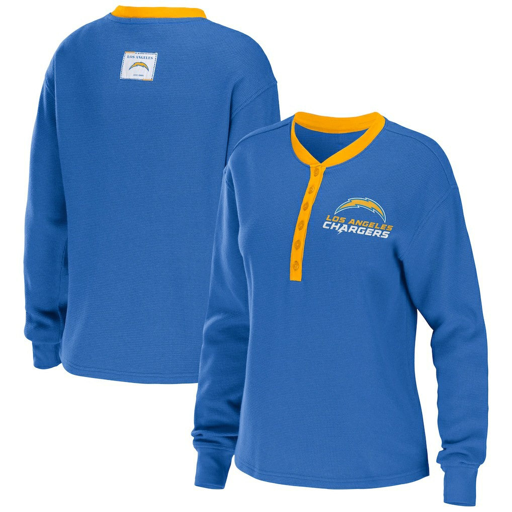 WEAR by Erin Andrews Women's Waffle Henley Long Sleeve T-Shirt - Los Angeles Chargers T-shirts