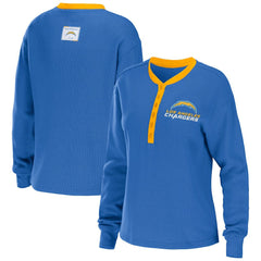 WEAR by Erin Andrews Women's Waffle Henley Long Sleeve T-Shirt - Los Angeles Chargers T-shirts