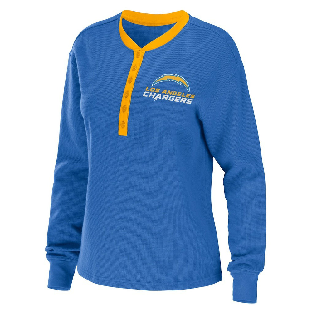 WEAR by Erin Andrews Women's Waffle Henley Long Sleeve T-Shirt - Los Angeles Chargers T-shirts