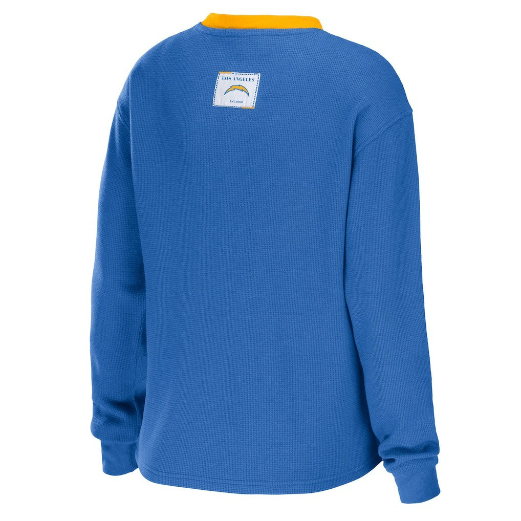 WEAR by Erin Andrews Women's Waffle Henley Long Sleeve T-Shirt - Los Angeles Chargers T-shirts