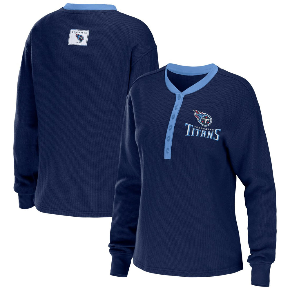 WEAR by Erin Andrews Women's Waffle Henley Long Sleeve T-Shirt - Tennessee Titans T-shirts