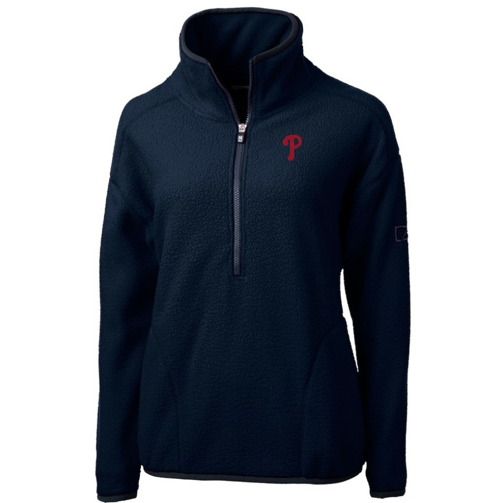 Navy Philadelphia Phillies Cutter & Buck Women's Cascade Eco Sherpa Fleece Quarter-Zip Pullover Jacket