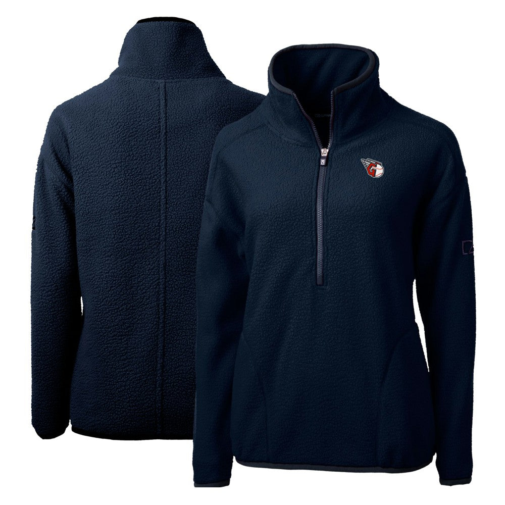 Navy Cleveland Guardians Cutter & Buck Women's Cascade Eco Sherpa Fleece Quarter-Zip Pullover Jacket