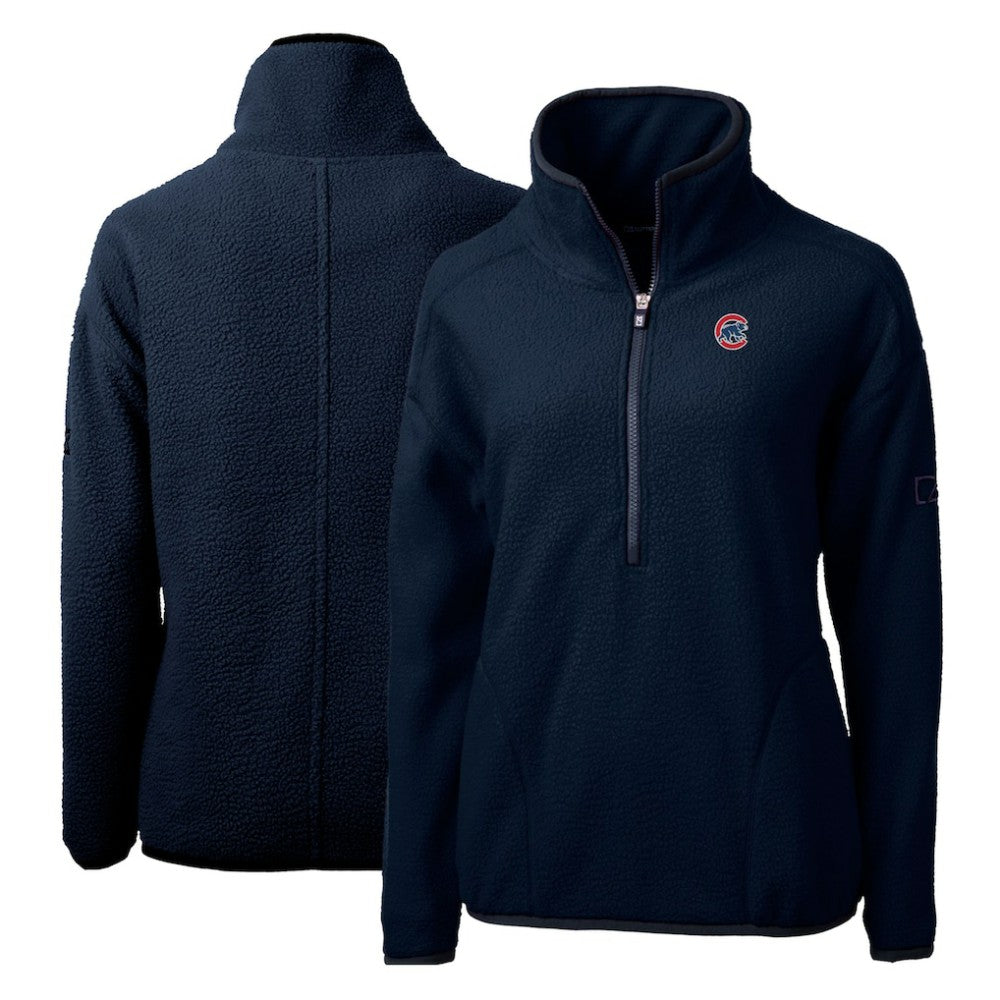 Navy Chicago Cubs Cutter & Buck Women's Cascade Eco Sherpa Fleece Quarter-Zip Pullover Jacket