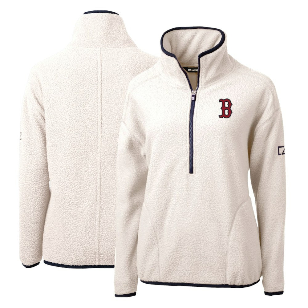 White/Navy Boston Red Sox Cutter & Buck Women's Cascade Eco Sherpa Fleece Quarter-Zip Pullover Jacket