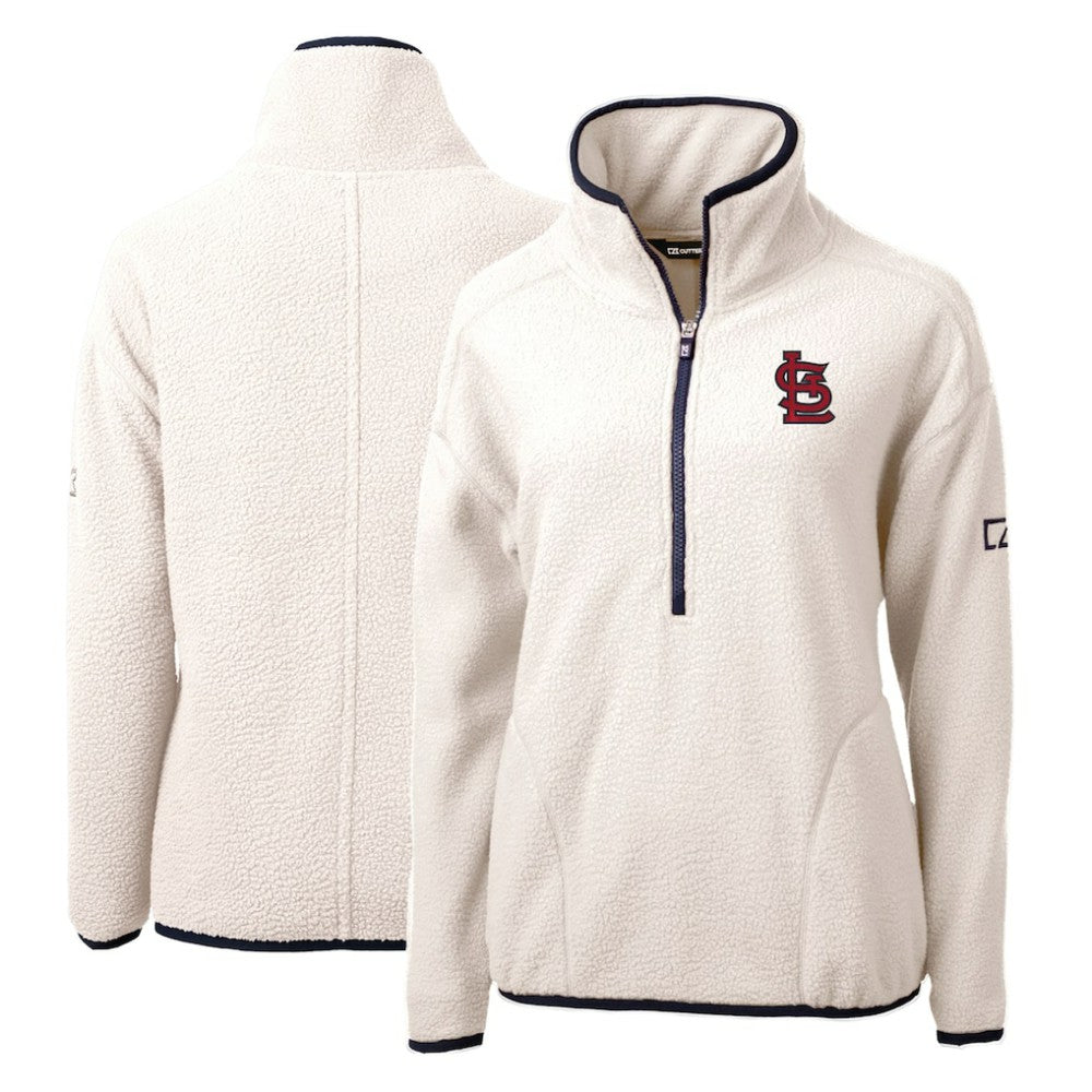 White/Navy St. Louis Cardinals Cutter & Buck Women's Cascade Eco Sherpa Fleece Quarter-Zip Pullover Jacket