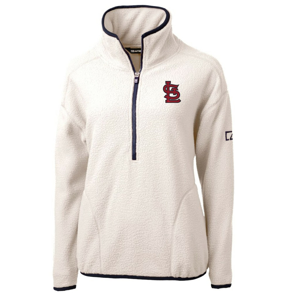 White/Navy St. Louis Cardinals Cutter & Buck Women's Cascade Eco Sherpa Fleece Quarter-Zip Pullover Jacket
