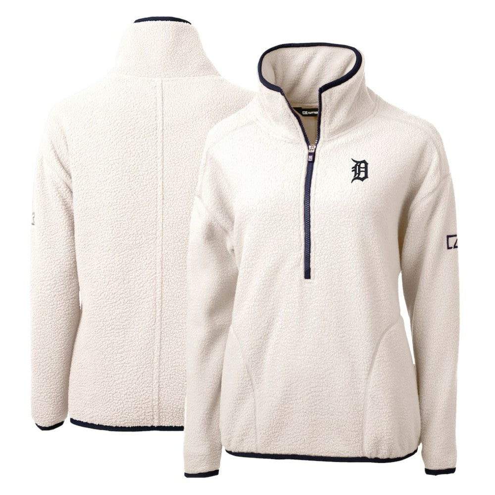 White/Navy Detroit Tigers Cutter & Buck Women's Cascade Eco Sherpa Fleece Quarter-Zip Pullover Jacket