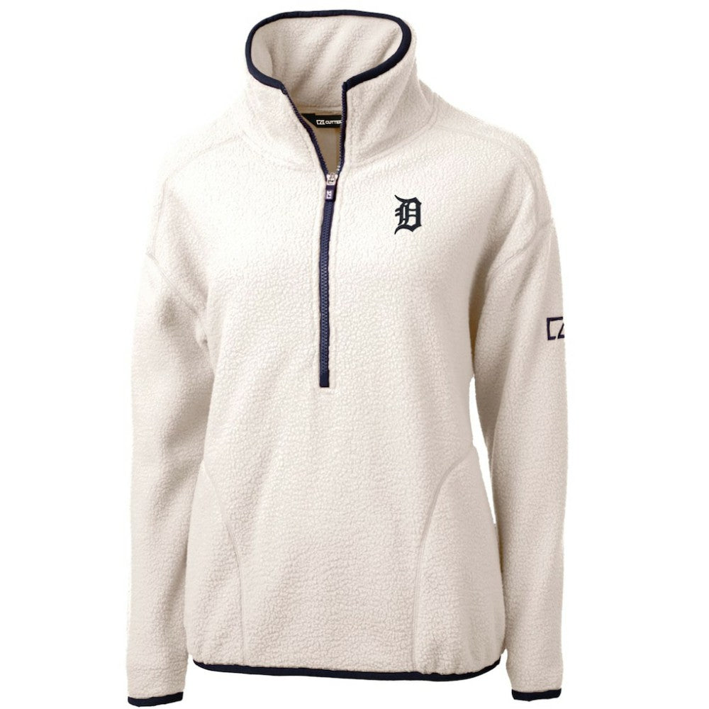 White/Navy Detroit Tigers Cutter & Buck Women's Cascade Eco Sherpa Fleece Quarter-Zip Pullover Jacket