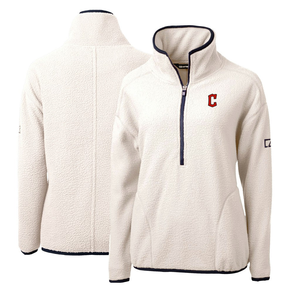 White/Navy Cleveland Guardians Cutter & Buck Women's Cascade Eco Sherpa Fleece Quarter-Zip Pullover Jacket