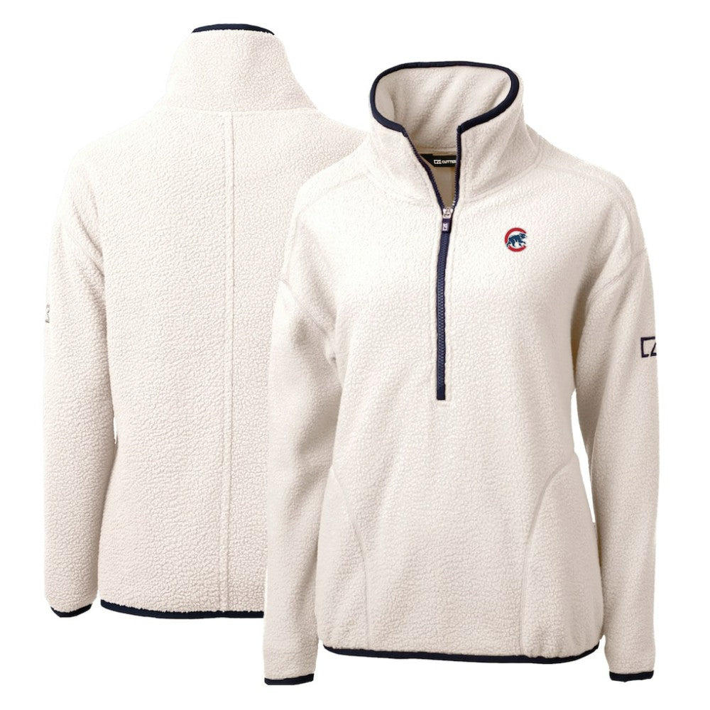 White/Navy Chicago Cubs Cutter & Buck Women's Cascade Eco Sherpa Fleece Quarter-Zip Pullover Jacket
