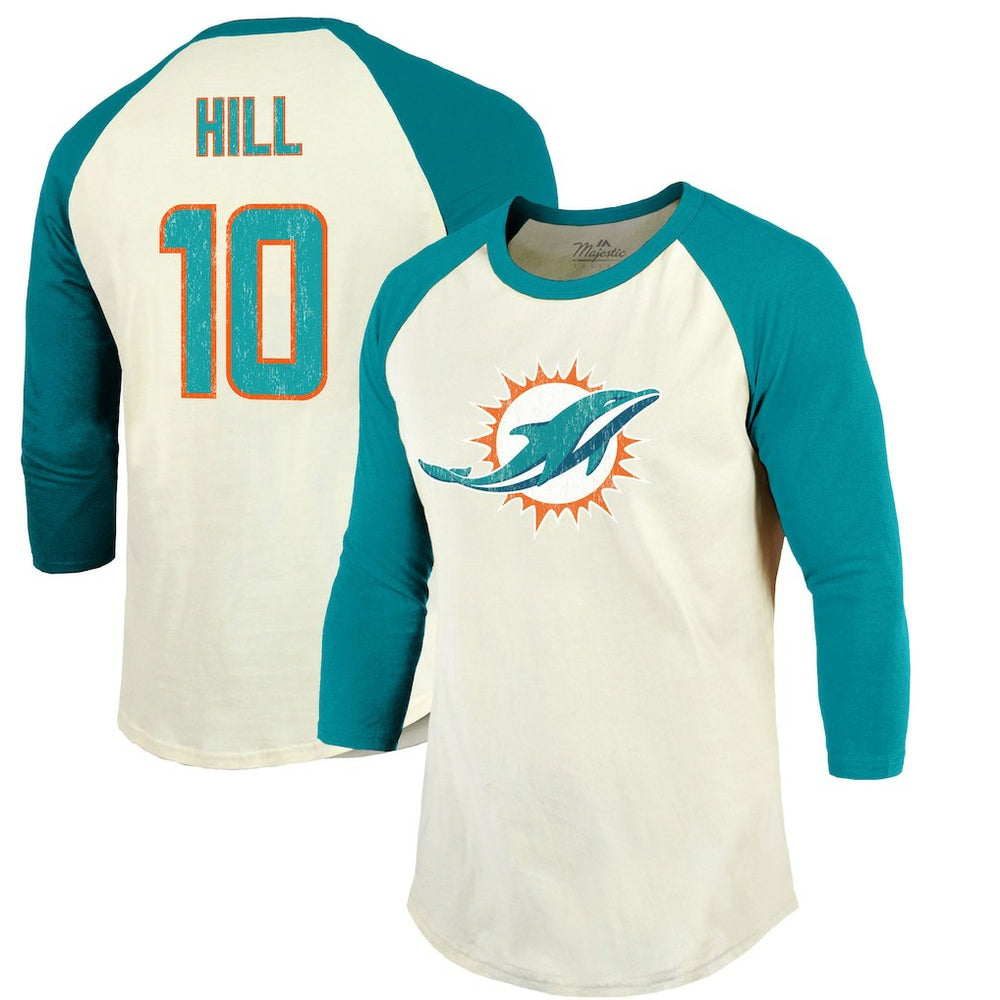 Tyreek Hill  Majestic Threads Vintage Player Name & Number Raglan 3/4-Sleeve T-Shirt - Miami Dolphins T-shirts