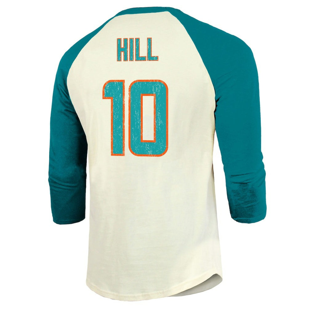 Tyreek Hill  Majestic Threads Vintage Player Name & Number Raglan 3/4-Sleeve T-Shirt - Miami Dolphins T-shirts