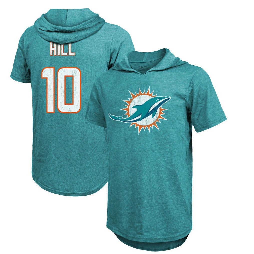 Tyreek Hill  Majestic Threads Player Name & Number Short Sleeve Hoodie T-Shirt - Miami Dolphins Hoodies