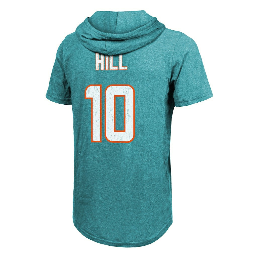 Tyreek Hill  Majestic Threads Player Name & Number Short Sleeve Hoodie T-Shirt - Miami Dolphins Hoodies