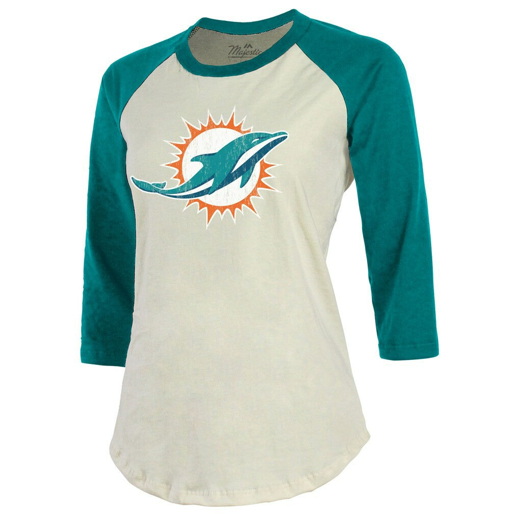 Tyreek Hill  Majestic Threads Vintage Player Name & Number Raglan 3/4-Sleeve T-Shirt - Miami Dolphins T-shirts