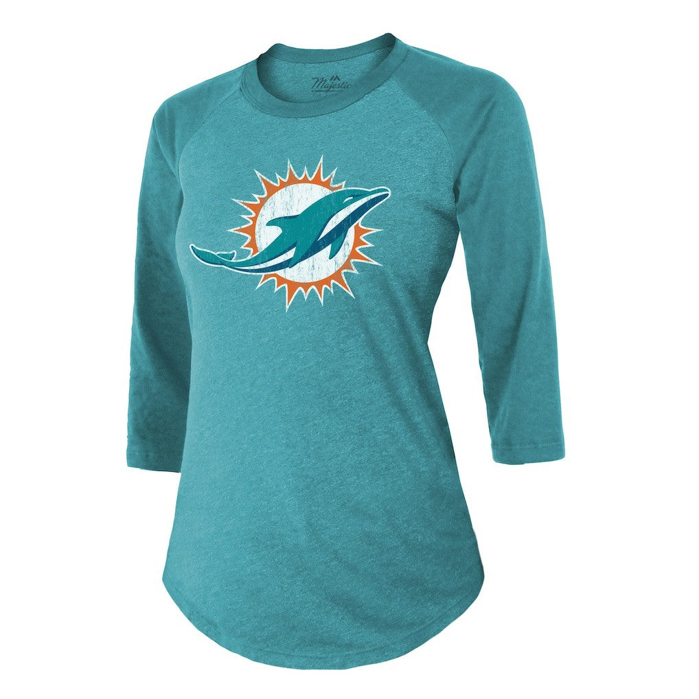 Tyreek Hill  Majestic Threads Women's Name & Number Raglan 3/4 Sleeve T-Shirt - Miami Dolphins T-shirts