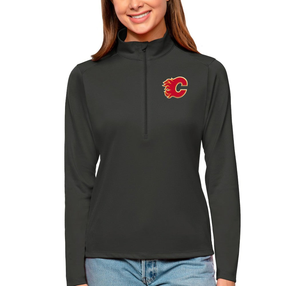 NHL Calgary Flames Antigua Women's Tribute Quarter-Zip Pullover Top
