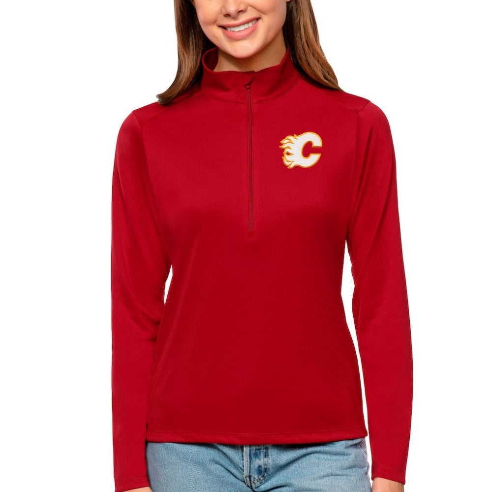 NHL Calgary Flames Antigua Women's Tribute Quarter-Zip Pullover Top