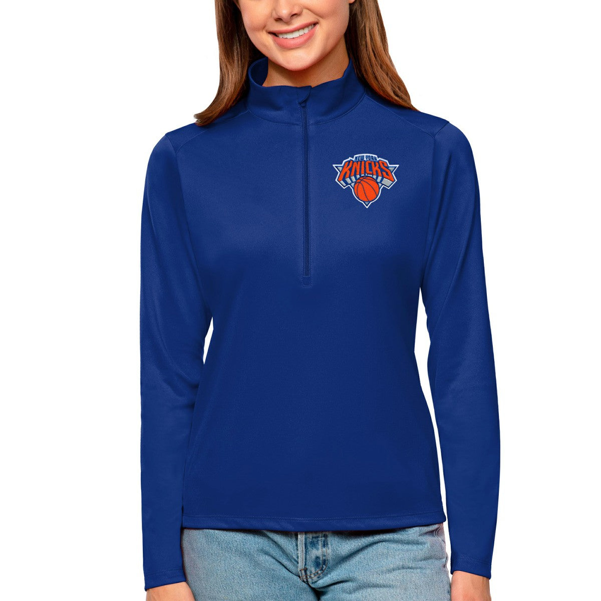 New York Knicks Antigua Women's Tribute Half-Zip Top