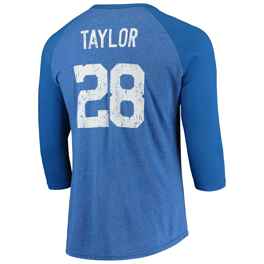 Jonathan Taylor  Majestic Threads Name & Number Team Colorway Tri-Blend 3/4 Raglan Sleeve Player T-Shirt - Indianapolis Colts T-shirts