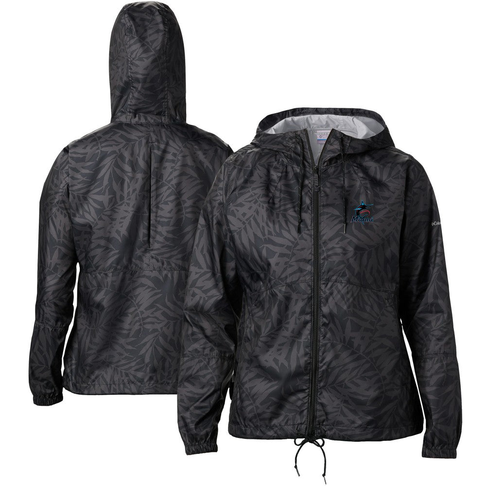 Black Miami Marlins Columbia Women's Flash Forward Full-Zip Windbreaker Jacket