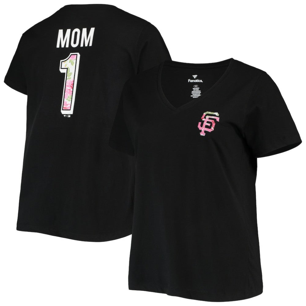 Black San Francisco Giants Women's Plus Size #1 Mom 2-Hit V-Neck T-Shirt