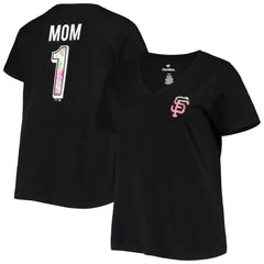 Black San Francisco Giants Women's Plus Size #1 Mom 2-Hit V-Neck T-Shirt